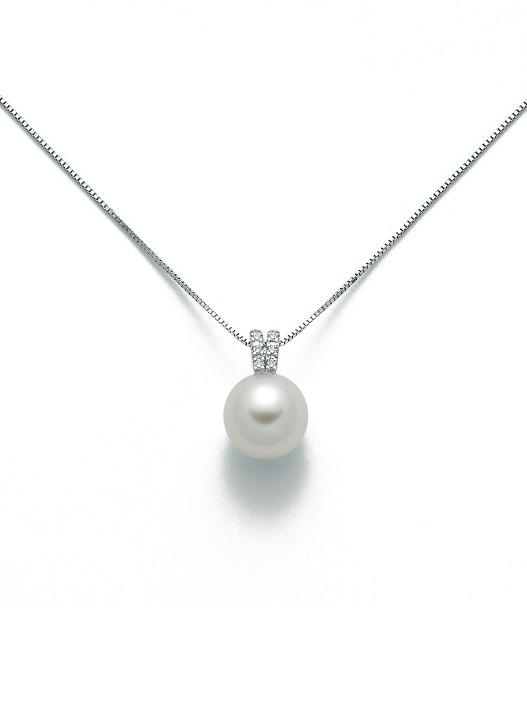 COLLANA DONNA CON PERLA ORO BIANCO E DIAMANTI BIANCO
