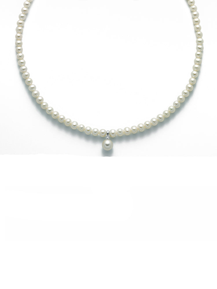 COLLANA DONNA DI PERLE CON CENTRALE IN ORO BIANCO E DIAMANTI MILUNA