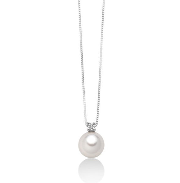 COLLANA DONNA IN ORO BIANCO CON DIAMANTE E PERLA AKOYA MILUNA