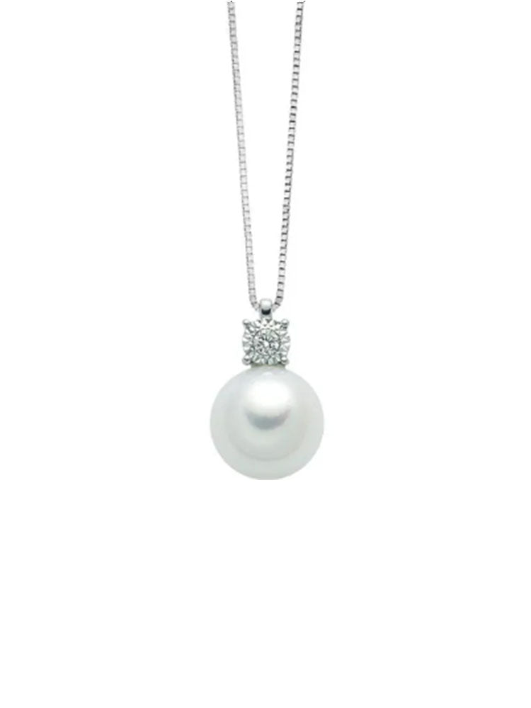 COLLANA DONNA IN ORO BIANCO CON PERLA PENDENTE E DIAMANTE MILUNA
