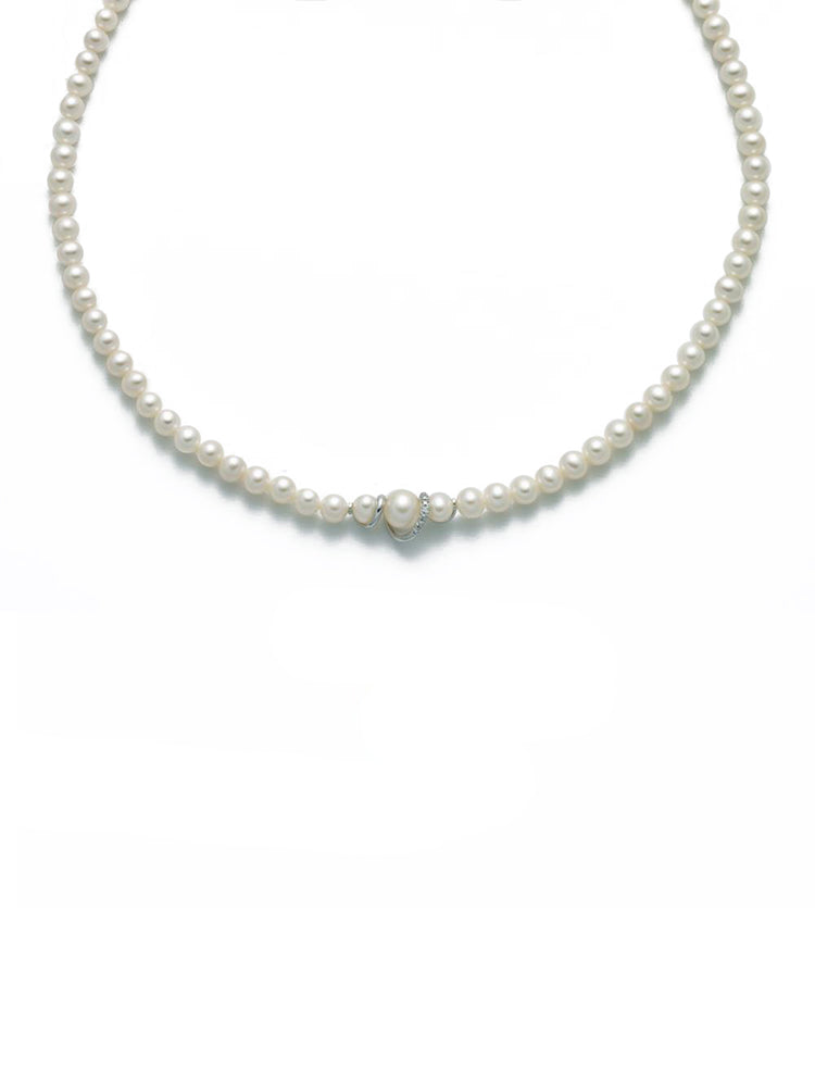 COLLANA DONNA CON PERLE, ORO BIANCO E DIAMANTI MILUNA