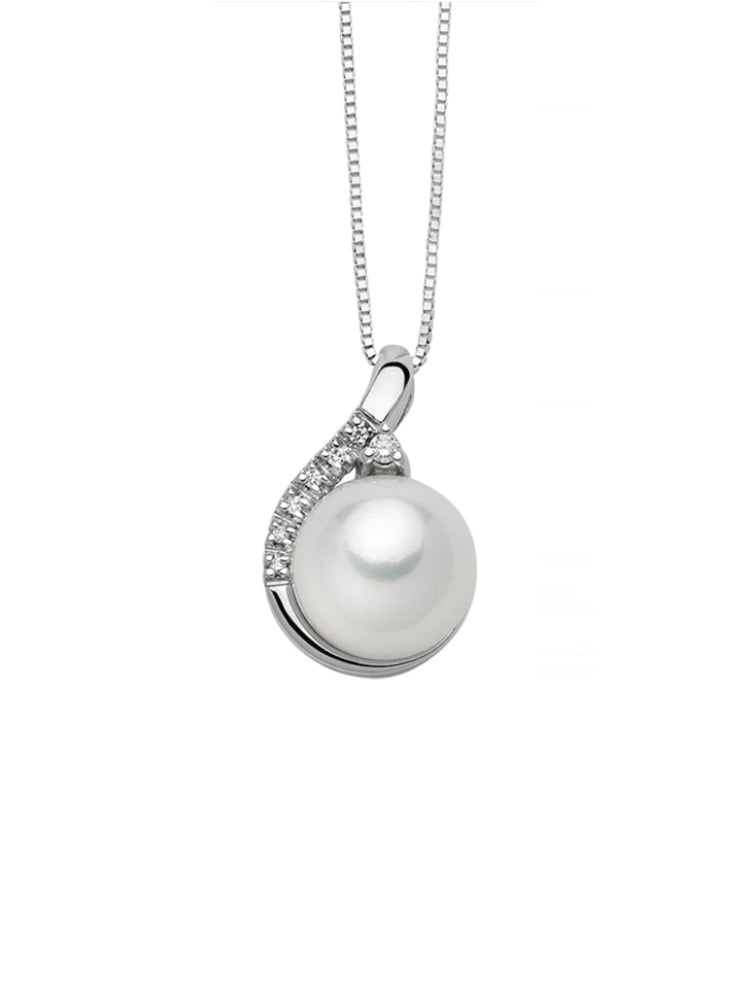 COLLANA DONNA IN ORO BIANCO CON PERLA E DIAMANTI MILUNA