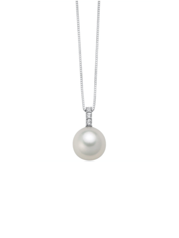 COLLANA DONNA IN ORO BIANCO CON PERLA E TRILOGY DI DIAMANTI MILUNA