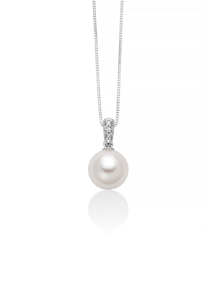 COLLANA DONNA IN ORO BIANCO CON DIAMANTE E PERLA AKOYA MILUNA