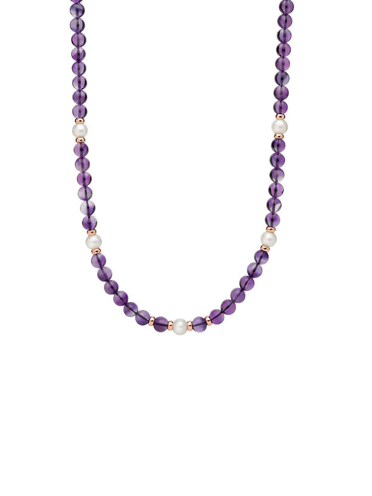 COLLANA DONNA IN ARGENTO ROSATO CON AMETISTA E 5 PERLE MILUNA