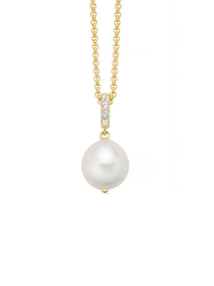 COLLANA DONNA IN ARGENTO DORATO CON PERLA PENDENTE E TOPAZI BIANCHI NATURALI MILUNA