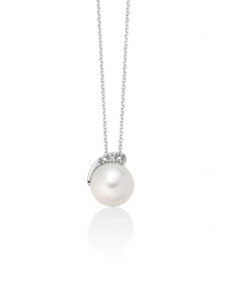 COLLANA DONNA IN ORO BIANCO 18KT CON PERLA PENDENTE E DIAMANTI MILUNA