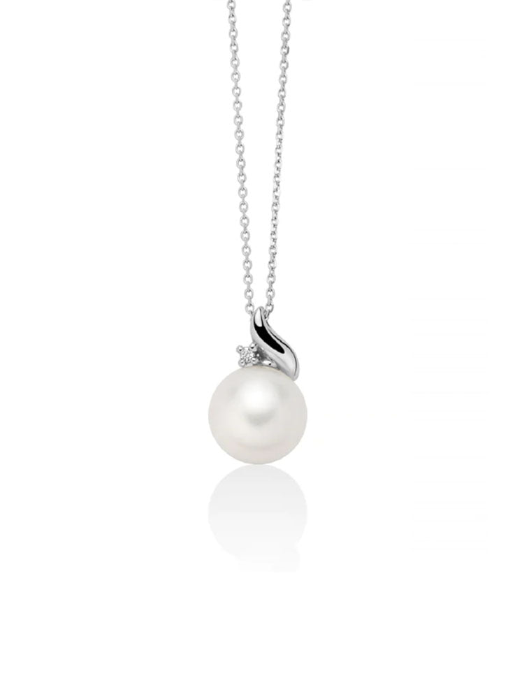 COLLANA DONNA IN ORO BIANCO 18KT CON PERLA 8/8,5 E DIAMANTE MILUNA