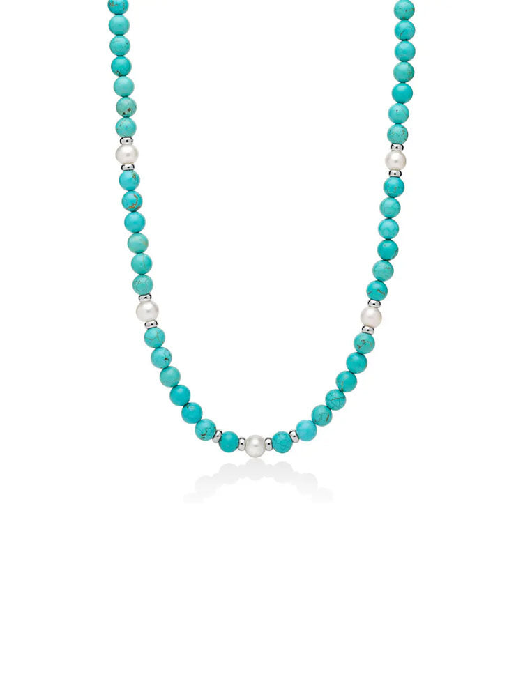 COLLANA DONNA IN ARGENTO CON AULITE TURCHESE E 5 PERLE MILUNA
