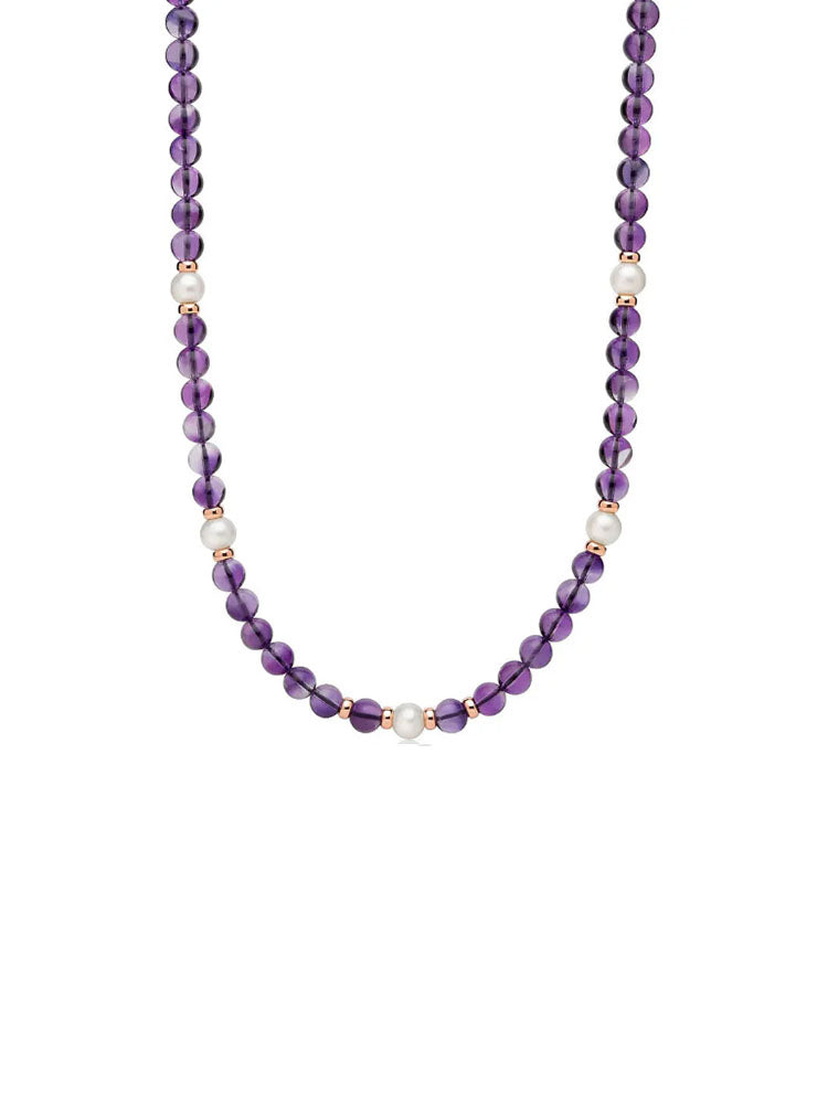 COLLANA DONNA IN ARGENTO CON AMETISTA E 5 PERLE MILUNA