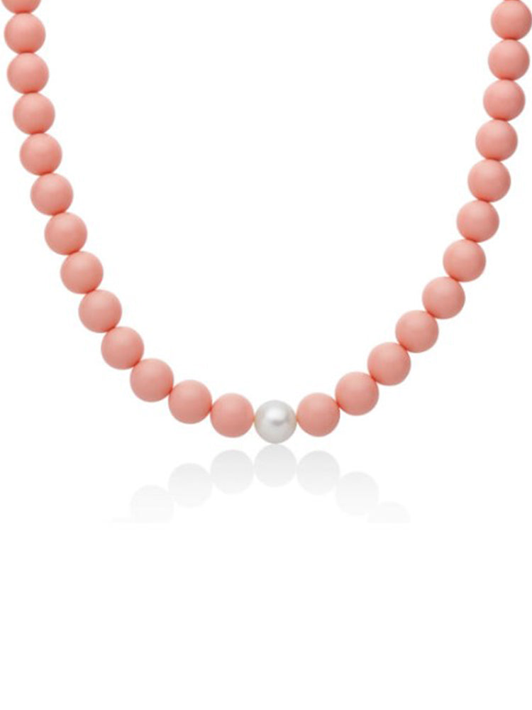 COLLANA DONNA GIROCOLLO IN PERLE IN PASTA DI CORALLO ROSA MILUNA
