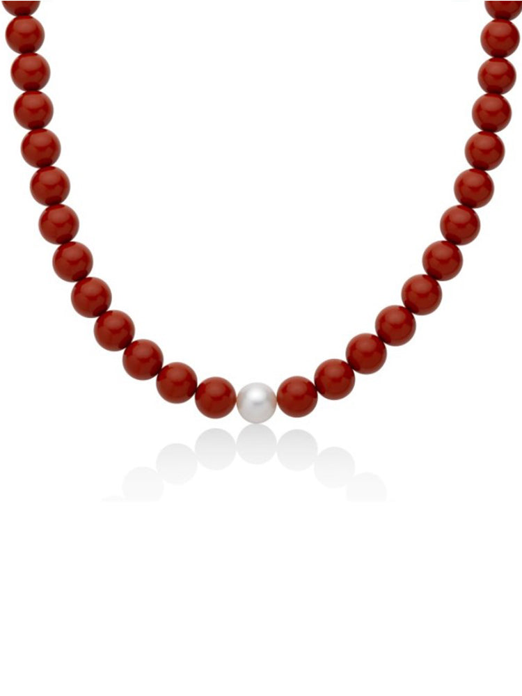 COLLANA DONNA DI PERLE IN PASTA DI CORALLO CON PERLA BIANCA CENTRALE MILUNA