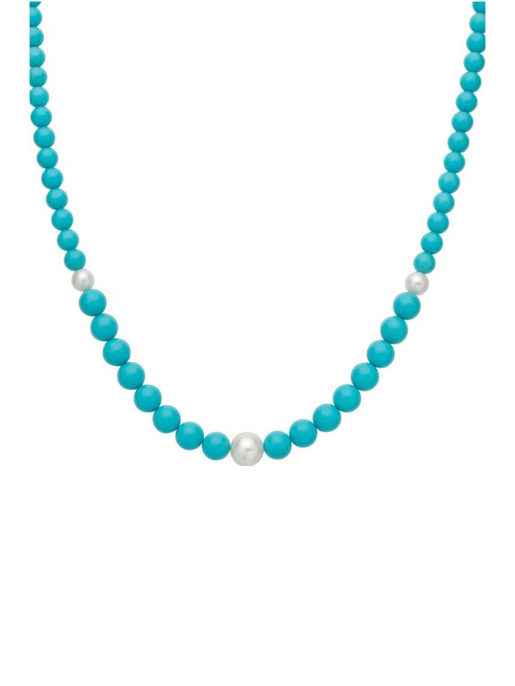 COLLANA DONNA LUNGA CON PERLE IN PASTA DI TURCHESE E 3 PERLE BIANCHE MILUNA