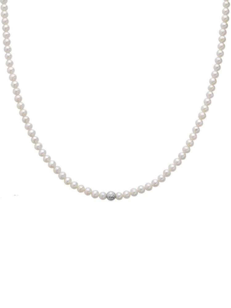COLLANA DONNA DI PERLE CON SFERA SFACCETTATA IN ORO BIANCO MILUNA