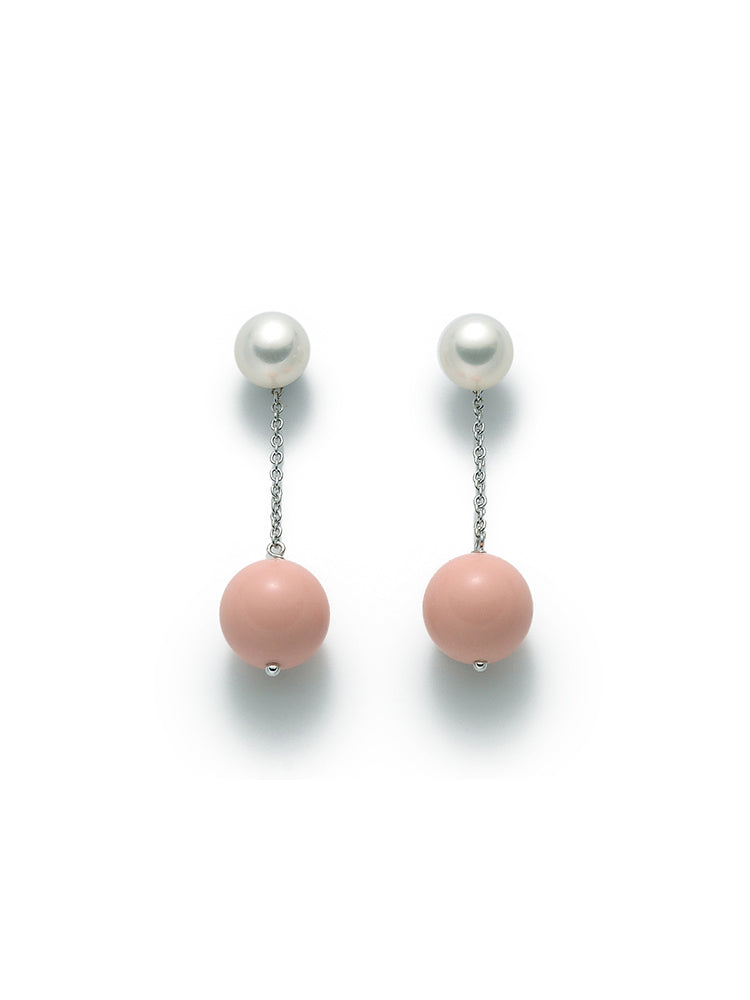 ORECCHINI DONNA PENDENTI CON PERLE E CORALLO ROSA MILUNA