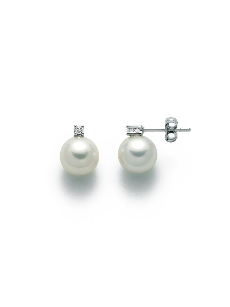 ORECCHINI DONNA CON PERLA, ORO BIANCO E DIAMANTI MIS 8-8,5 MILUNA