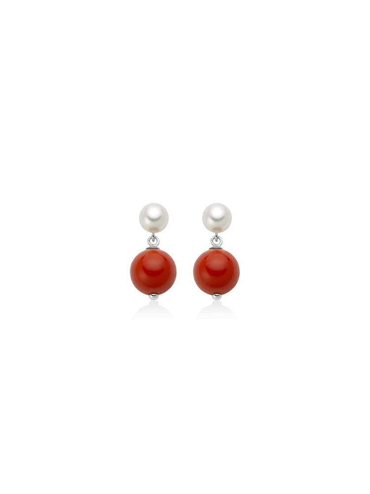 ORECCHINI DONNA CON PERLA IN PASTA DI CORALLO PENDENTE MILUNA