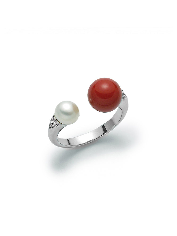ANELLO DONNA IN ARGENTO CON PERLA E CORALLO ROSSO MILUNA