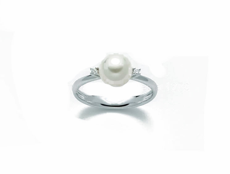ANELLO DONNA IN ORO BIANCO CON PERLA 7,5/8 E DIAMANTI MILUNA