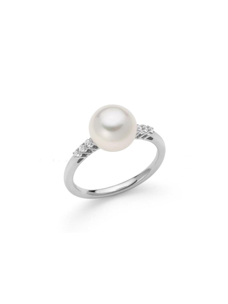 ANELLO DONNA CON PERLA CENTRALE E DIAMANTI MILUNA