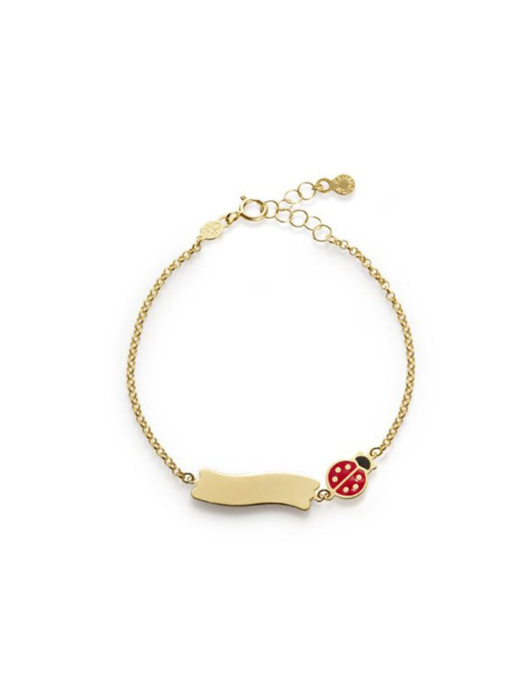 BRACCIALE BIMBA MORBIDO FORTUNA CON COCCINELLA E TARGHETTA IN ORO GIALLO LE BEBE'