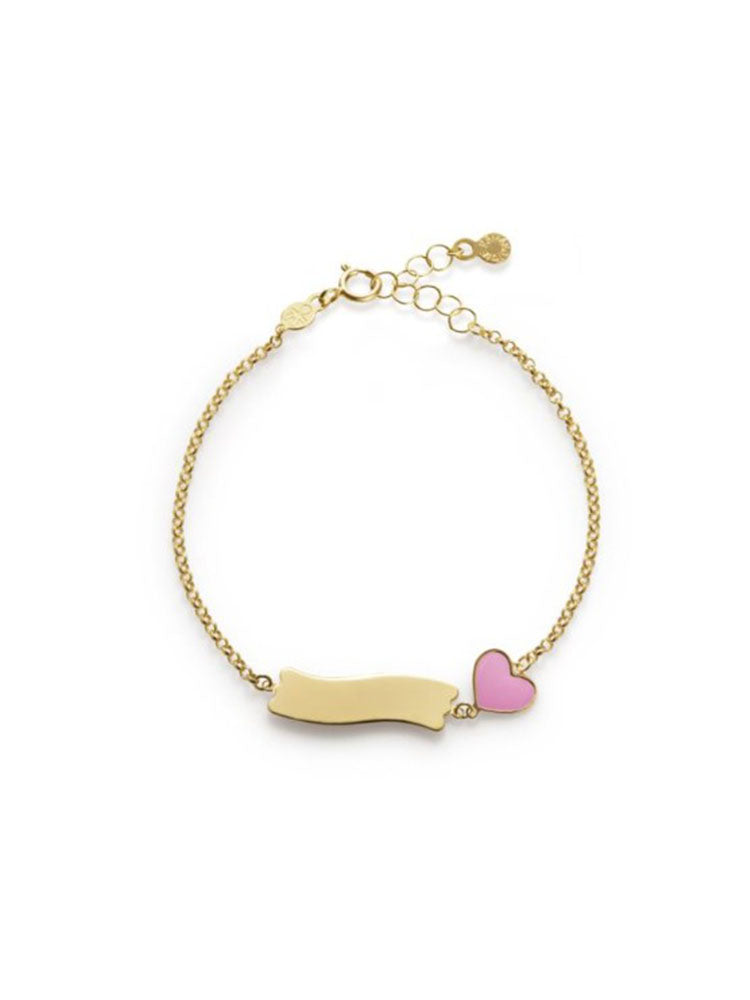 BRACCIALE BIMBA MORBIDO FORTUNA CON CUORE E TARGHETTA IN ORO GIALLO LE BEBE'