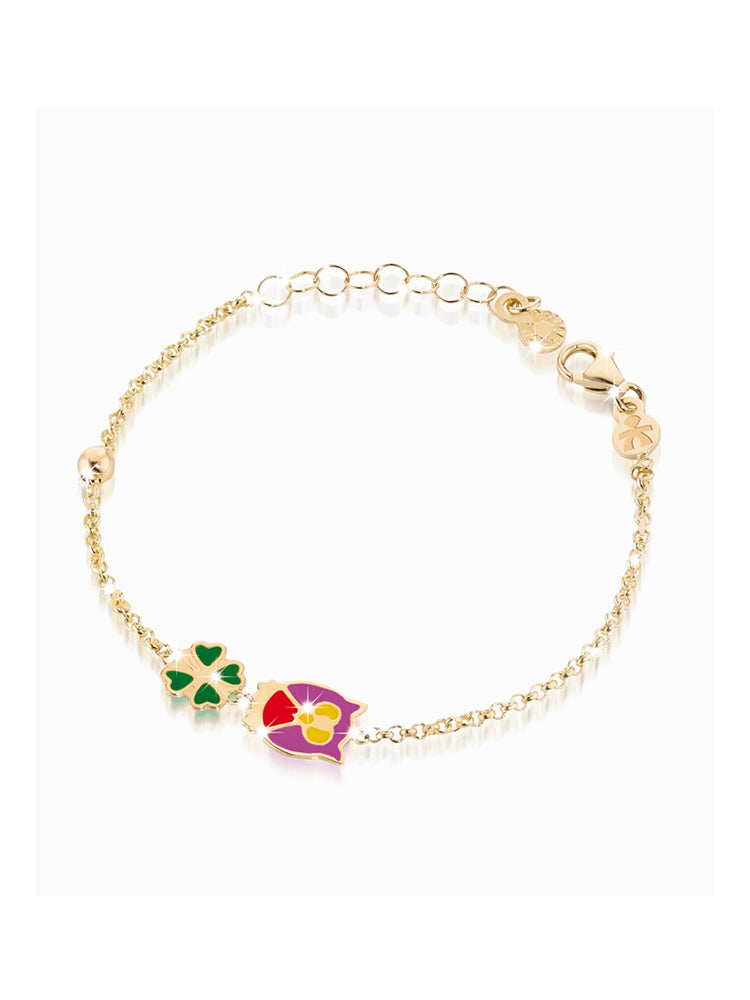 BRACCIALE BIMBA/BIMBO IN ORO GIALLO CON GUFO E QUADRIFOGLIO LE BEBE'