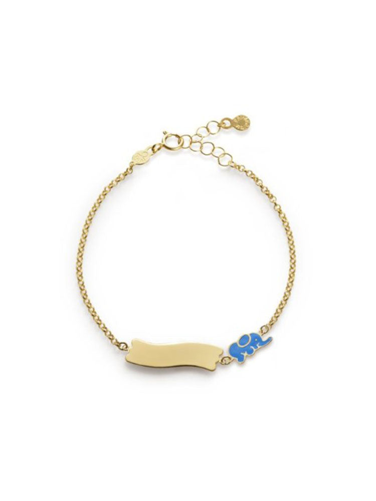 BRACCIALE BIMBO MORBIDO FORTUNA CON ELEFANTINO E TARGHETTA IN ORO GIALLO LE BEBE'