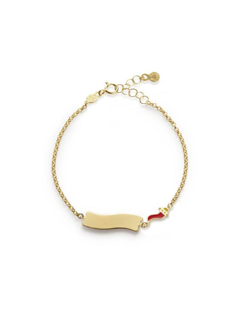 BRACCIALE BIMBO MORBIDO FORTUNA CON CORNETTO E TARGHETTA IN ORO GIALLO LE BEBE'