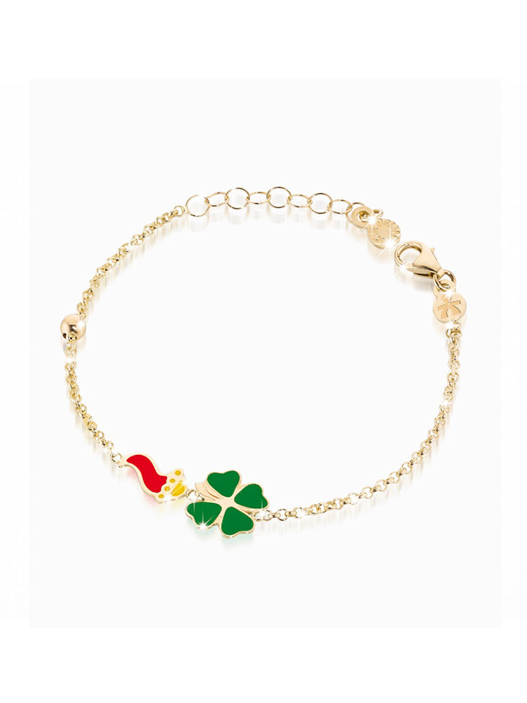 BRACCIALE BIMBA/BIMBO  IN ORO GIALLO CON CORNETTO E QUADRIFOGLIO LE BEBE'