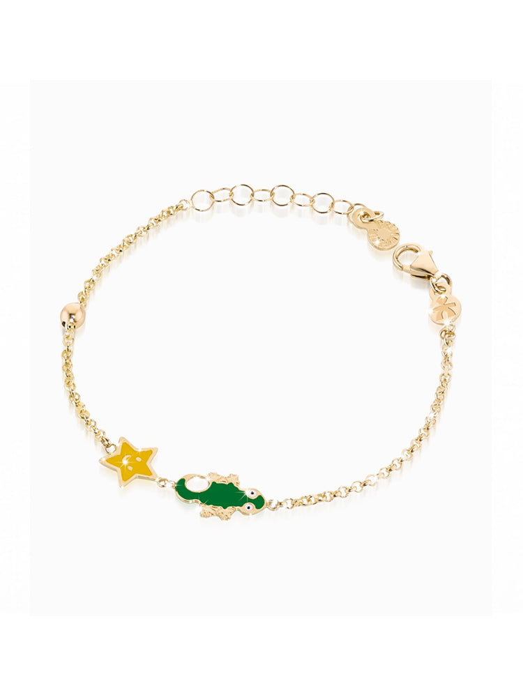 BRACCIALE BIMBO IN ORO GIALLO CON GECO E STELLA LE BEBE'