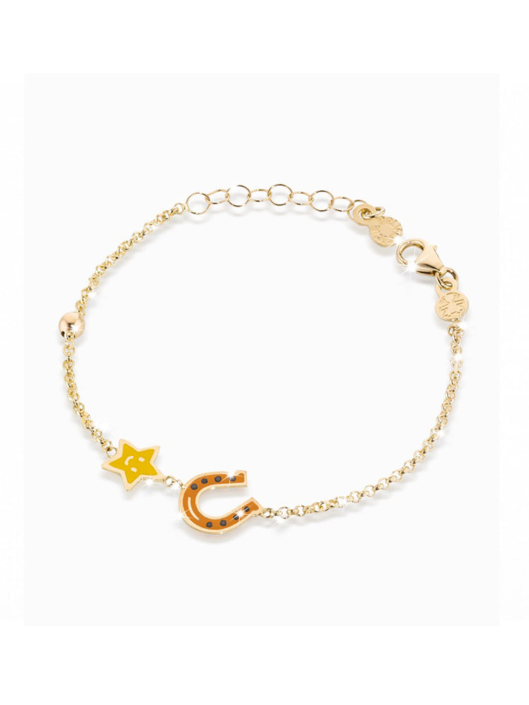 BRACCIALE BIMBA/BIMBO IN ORO GIALLO CON FERRO DI CAVALLO E STELLA LE BEBE'