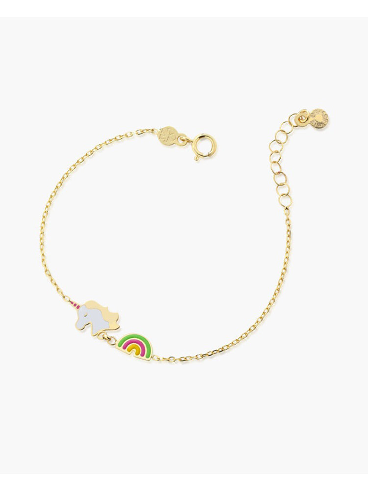 BRACCIALE BIMBA IN ORO GIALLO CON UNICORNO E ARCOBALENO LE BEBE'