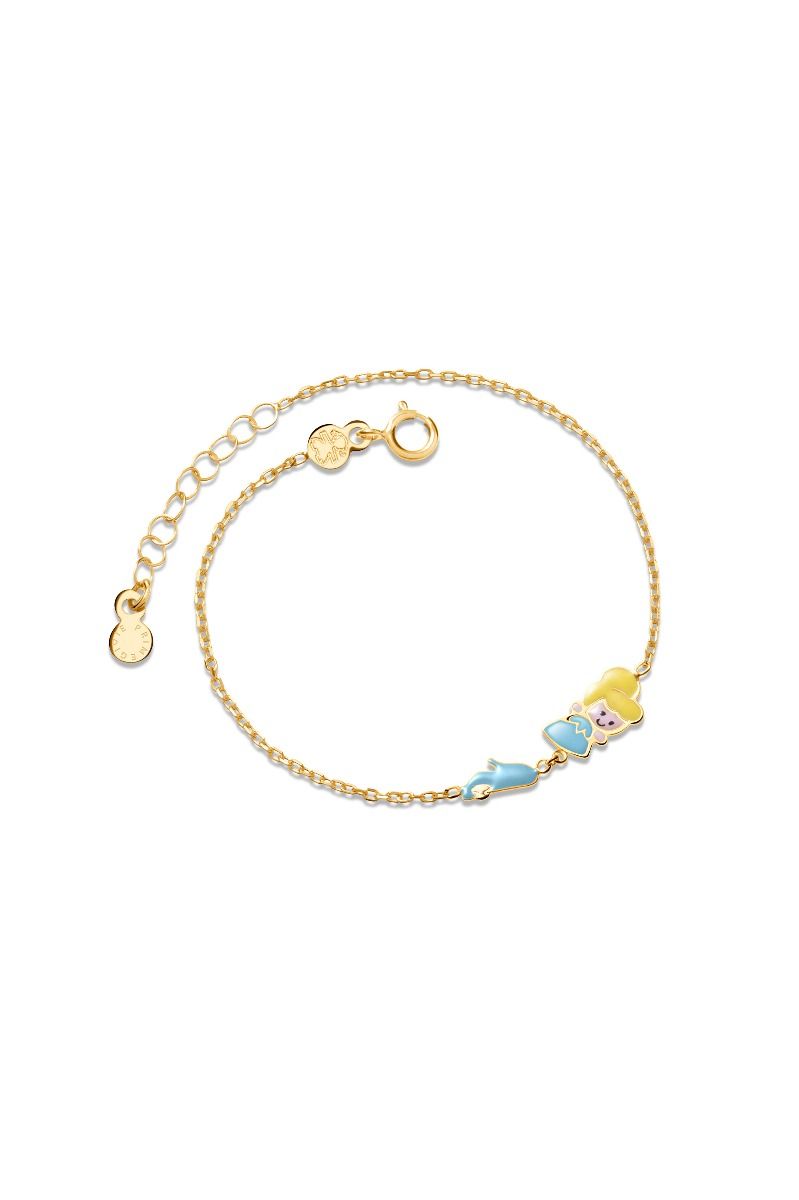 BRACCIALE BIMBA, FIABE, IN ORO GIALLO CON CENERENTOLA E SCARPETTA LE BEBE'