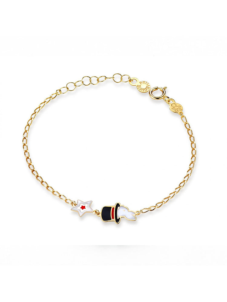 BRACCIALE BIMBA/BIMBO CIRCO, IN ORO GIALLO CON CONIGLIETTO E STELLINA SMALTATI LE BEBE'
