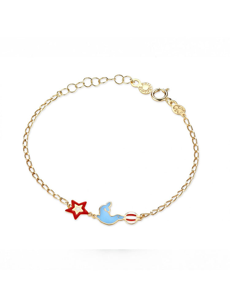 BRACCIALE BIMBA/BIMBO CIRCO, IN ORO GIALLO CON FOCA E STELLINA SMALTATI LE BEBE'