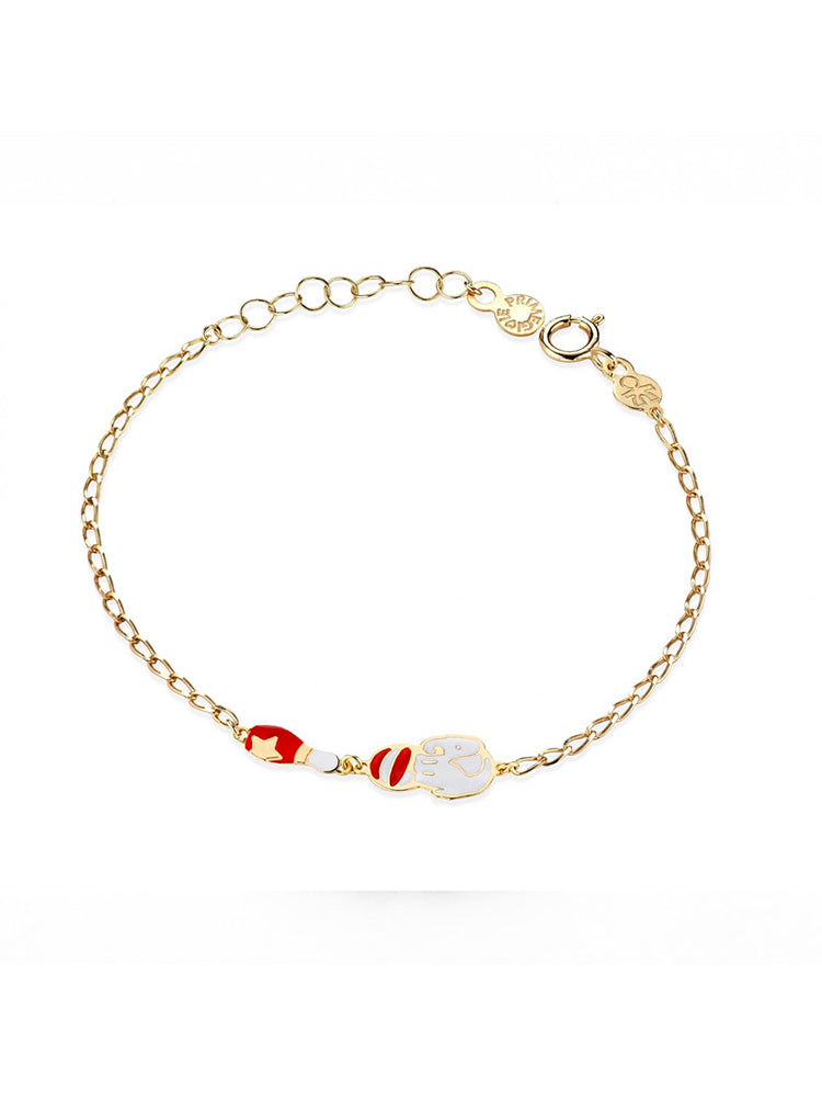 BRACCIALE BIMBA/BIMBO CIRCO, IN ORO GIALLO CON ELEFANTINO E BIRILLO SMALTATI LE BEBE'