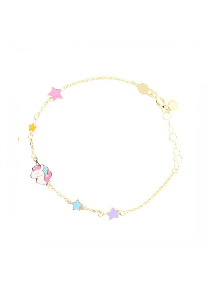 BRACCIALE BIMBA PRIME GIOIE  IN ORO GIALLO 9KT UNICORNO E STELLINE LE BEBE'