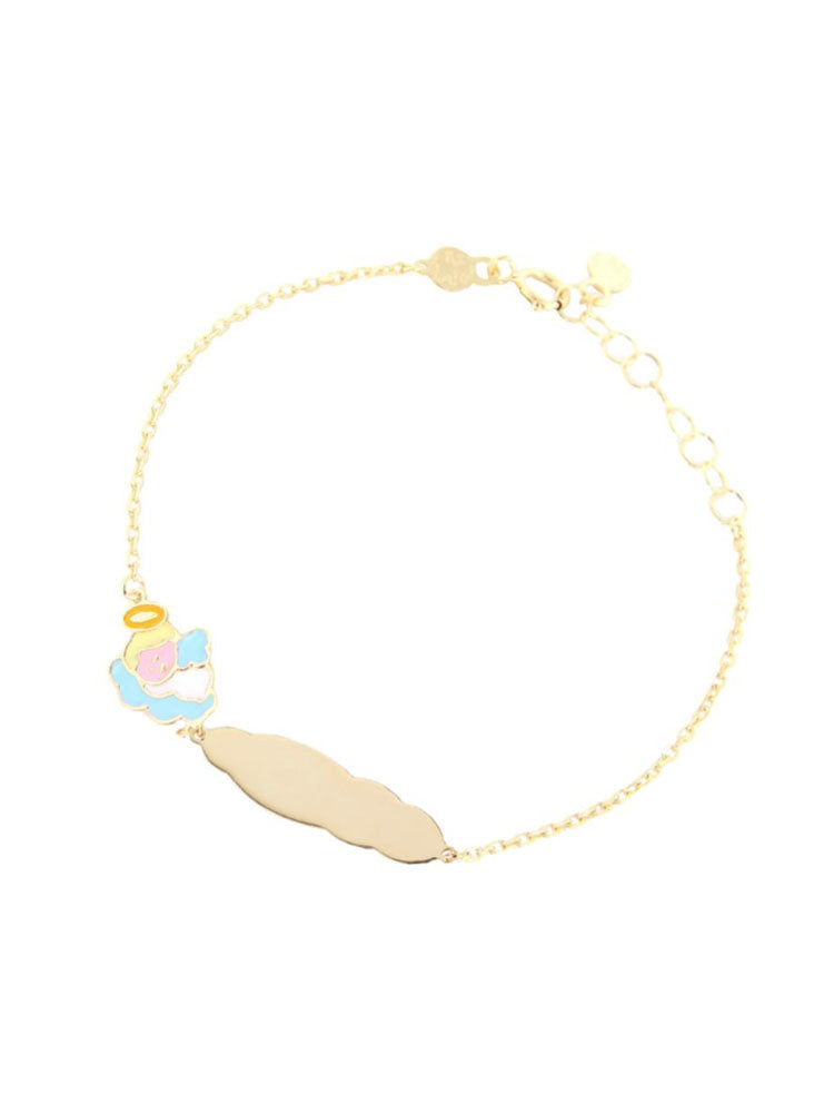 BRACCIALE BIMBO IN ORO 9KT CON ANGIOLETTO E TARGHETTA PERSONALIZZABILE LE BEBE'