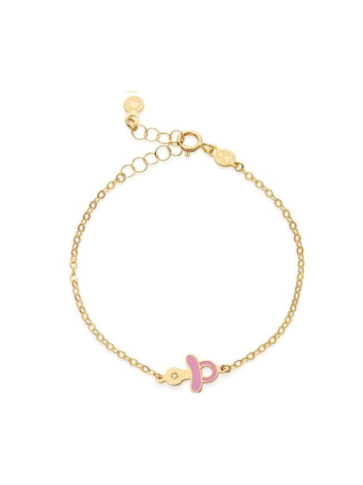 BRACCIALE BIMBA IN ORO 9KT CON CIUCCIO ROSA E DIAMANTINO LE BEBE'
