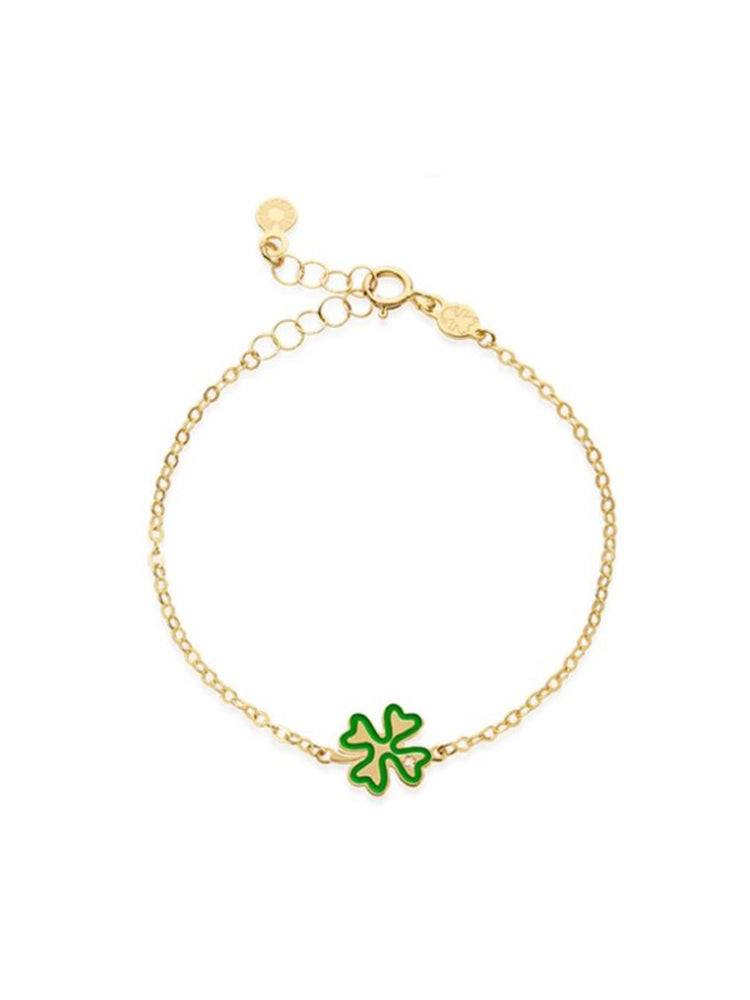 BRACCIALE BIMBO/A IN ORO GIALLO CON QUADRIFOGLIO SMALTATO VERDE LE BEBE'