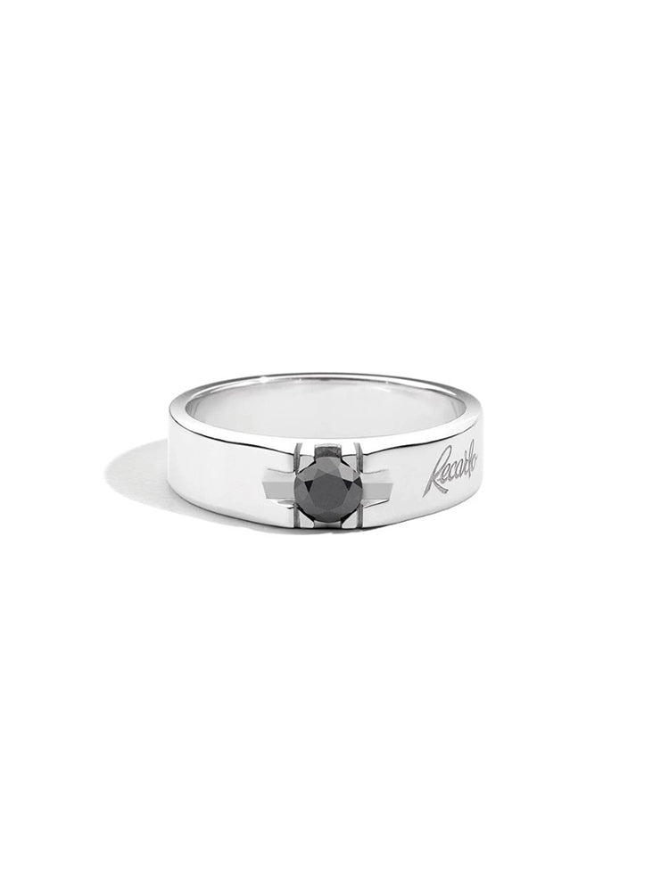 ANELLO UOMO SOLITARIO IN ORO BIANCO 18KT E DIAMANTE NERO 0,26 CT RECARLO