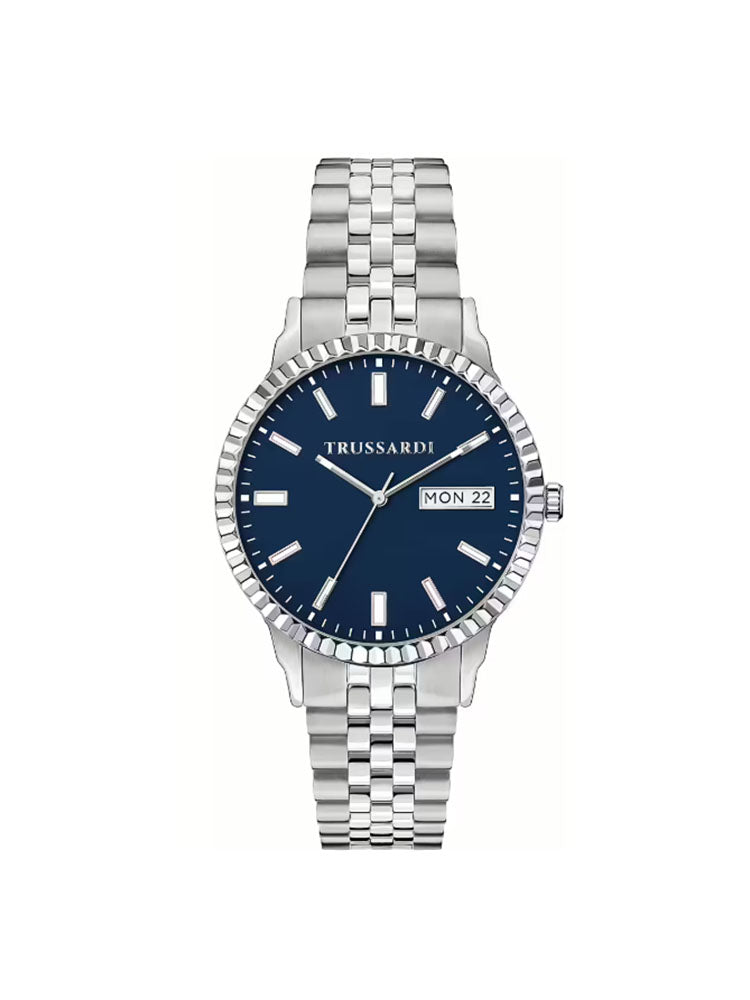 OROLOGIO UOMO T-BENT IN ACCIAIO SOLO TEMPO CON QUADRANTE BLU TRUSSARDI