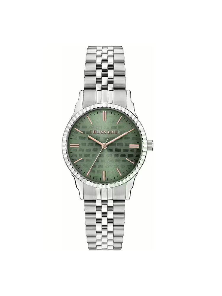 OROLOGIO DONNA T BEN IN ACCIAIO CON QUADRANTE VERDE E DETTAGLI ORO ROSA TRUSSARDI