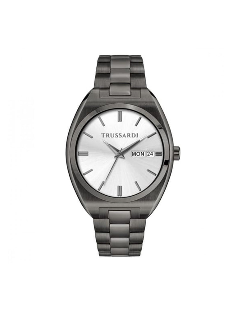 OROLOGIO UOMO SOLO TEMPO METROPOLITAN IN ACCIAIO BRUNITO E QUADRANTE BIANCO TRUSSARDI