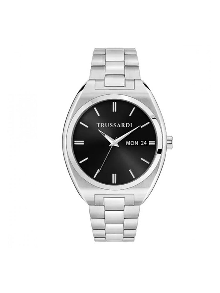 OROLOGIO UOMO SOLO TEMPO METROPOLITAN SILVER CON QUADRANTE NERO TRUSSARDI
