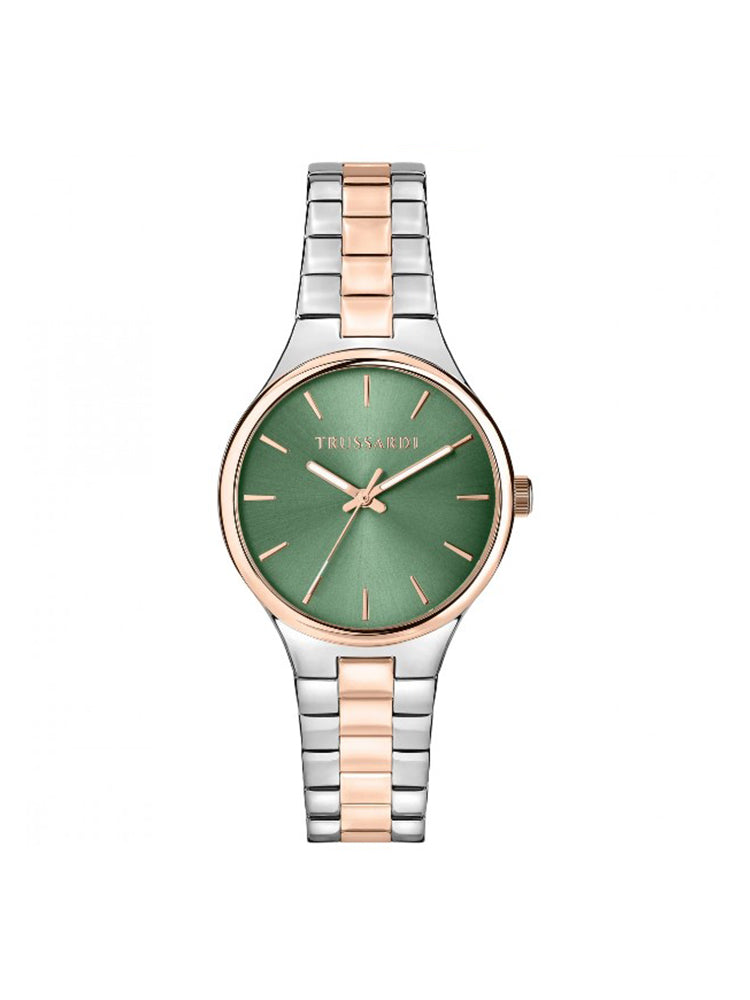OROLOGIO DONNA T-ESSENZA IN ACCIAIO BICOLORE ROSATO E QUADRANTE VERDE TRUSSARDI