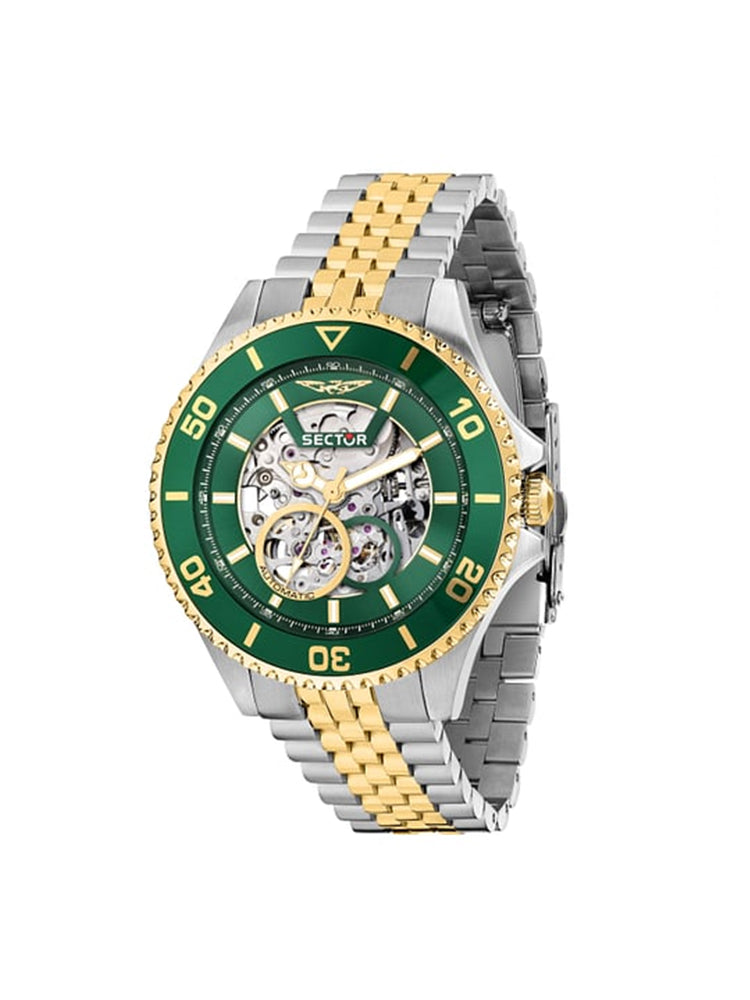 OROLOGIO UOMO AUTOMATICO IN ACCIAIO BICOLORE DORATO CON QUADRANTE VERDE SECTOR