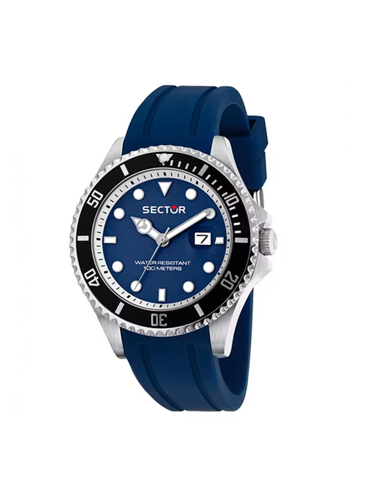 OROLOGIO UOMO SOLO TEMPO IN ACCIAIO CON CINTURINO IN SILICONE BLU SECTOR