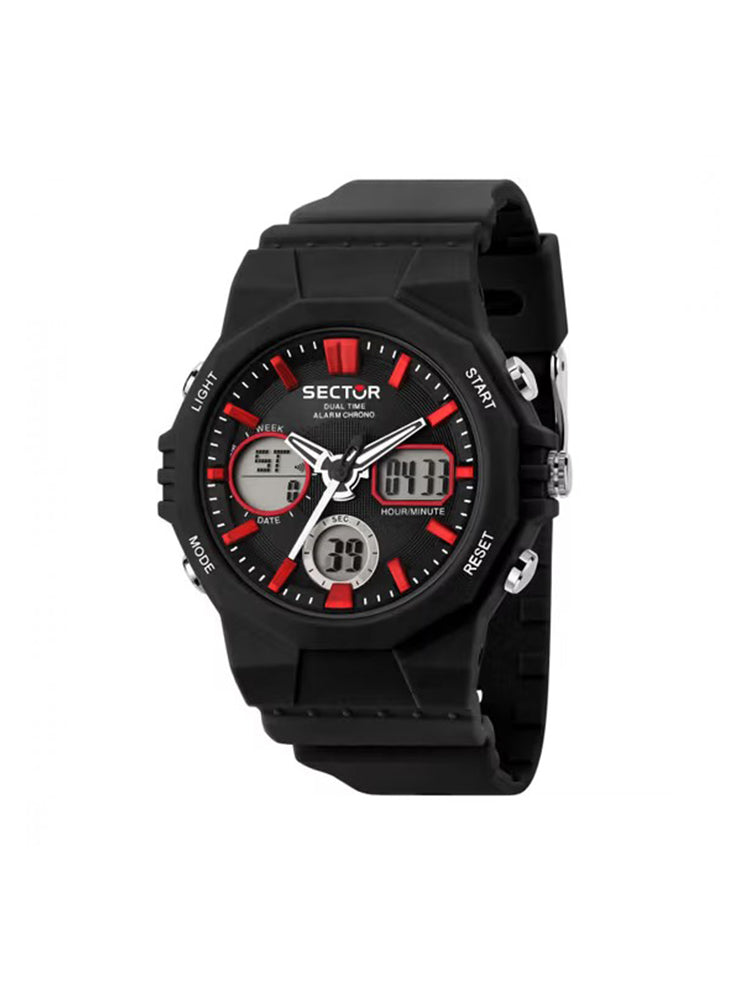 OROLOGIO UOMO DIGITALE EX-40 CON CINTURINO IN SILICONE NERO E DEETTAGLI ROSSI SECTOR